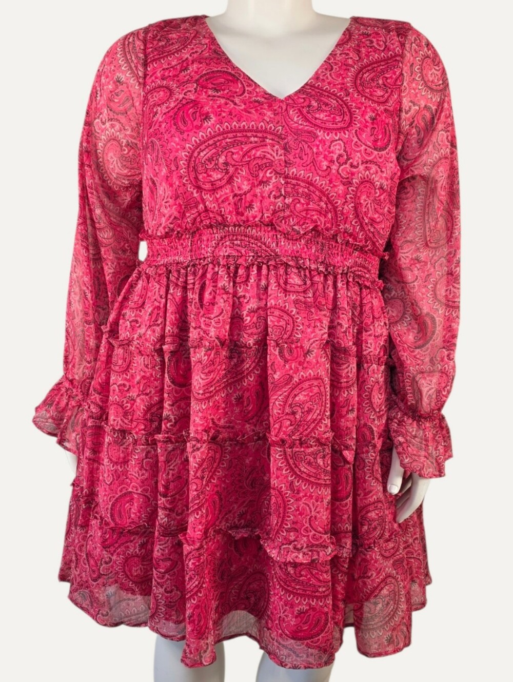 Torrid 1X Pink Paisley Lurex Chiffon Tiered Mini Dress NWT